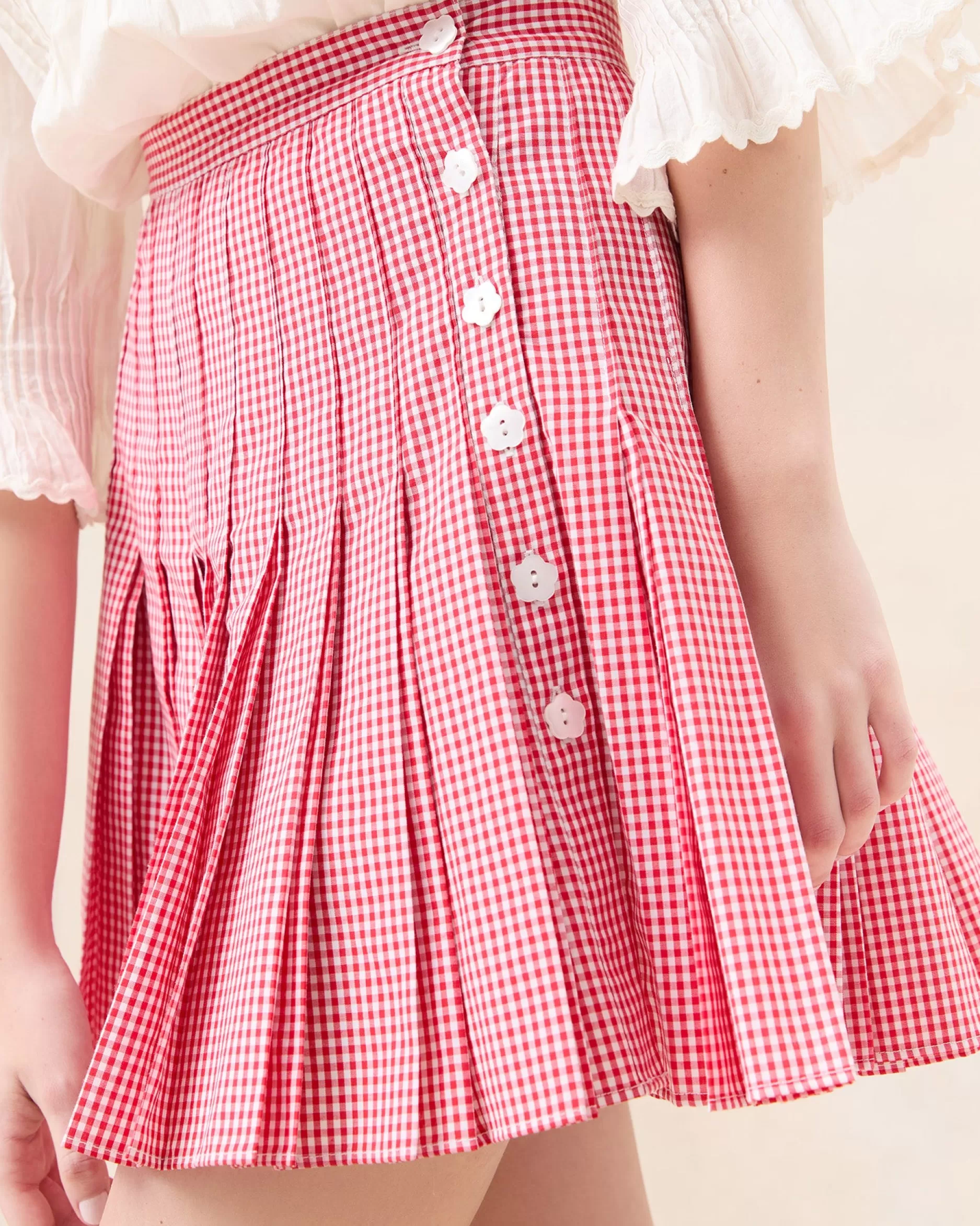 caroline_red_gingham_pleated_skirt_2.webp Loeffler Randall Caroline Red Gingham Pleated Skirt