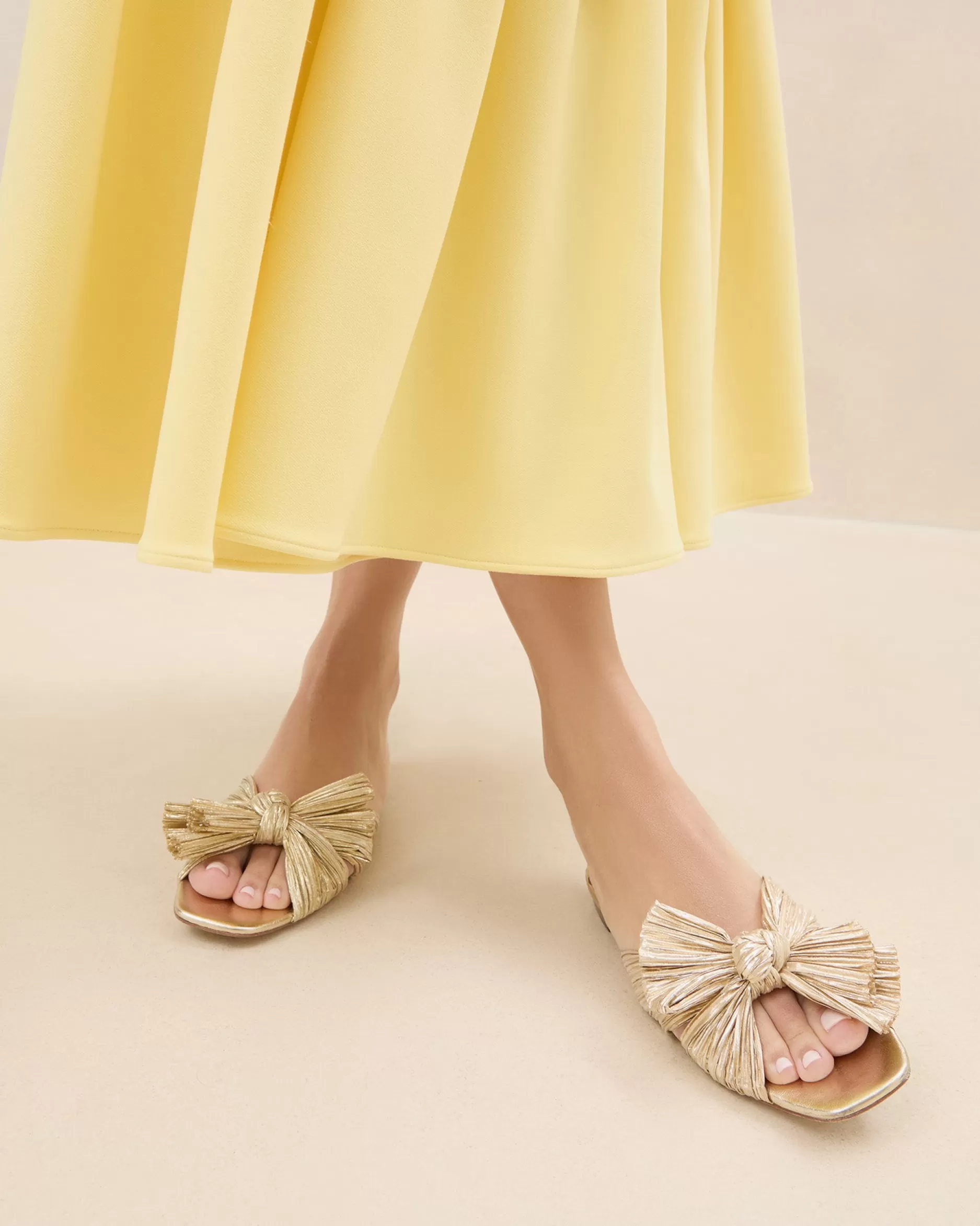 daphne_gold_pleated_bow_slide_2.webp Loeffler Randall Daphne Pleated Bow Slide