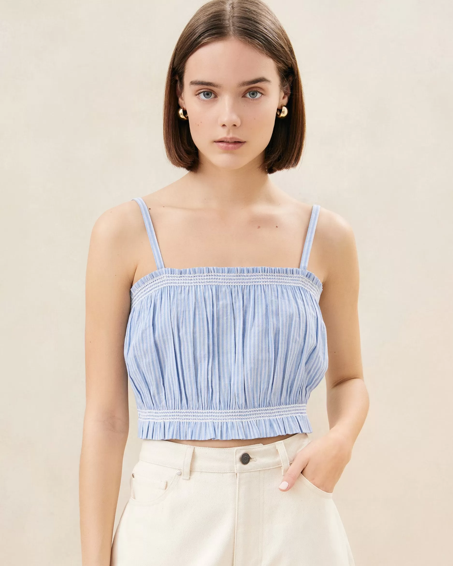 maggie_bluecream_cinched_camisole_4.webp Loeffler Randall Maggie Blue/Cream Cinched Camisole