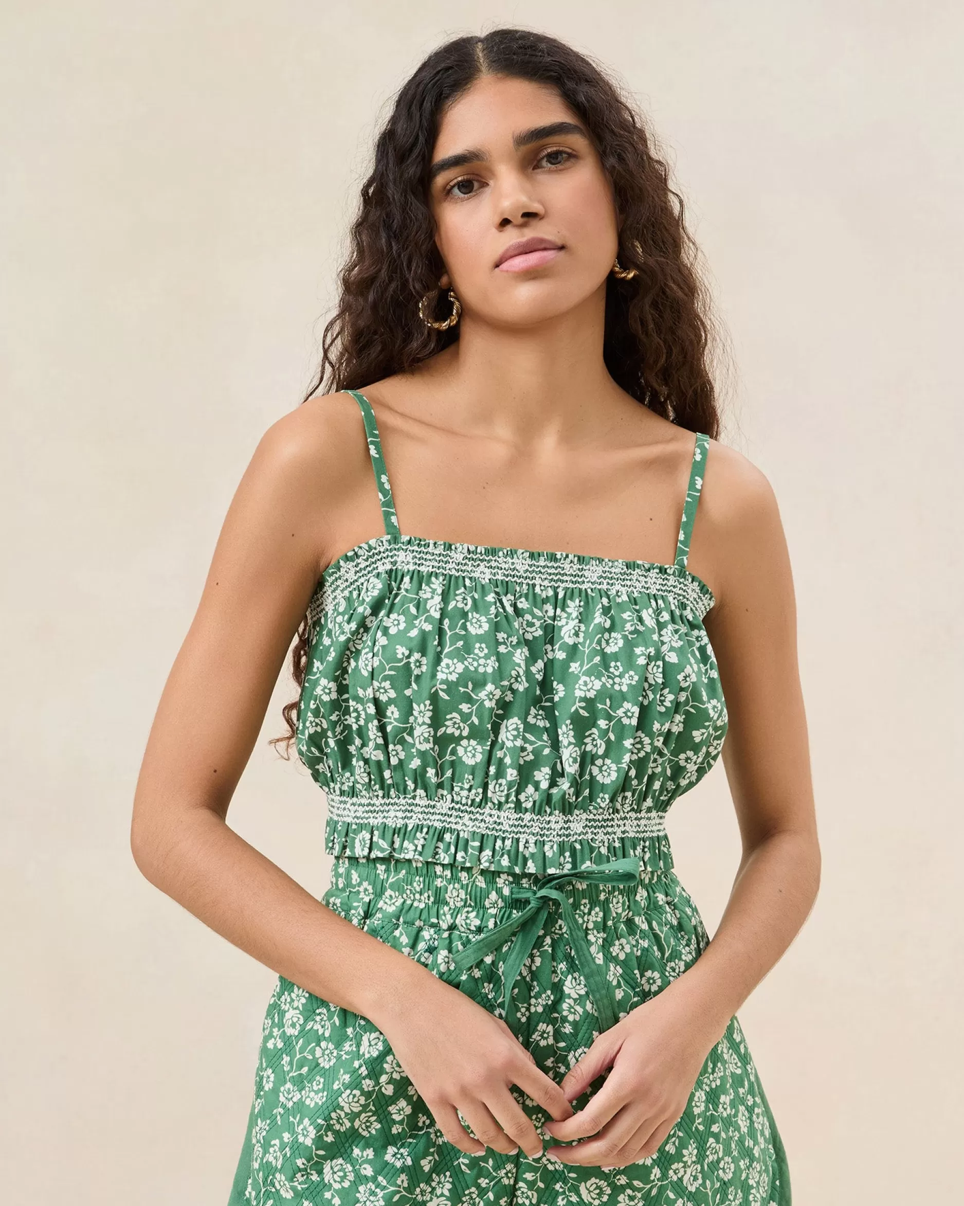 maggie_green_floral_cinched_camisole_4.webp Loeffler Randall Maggie Green Floral Cinched Camisole
