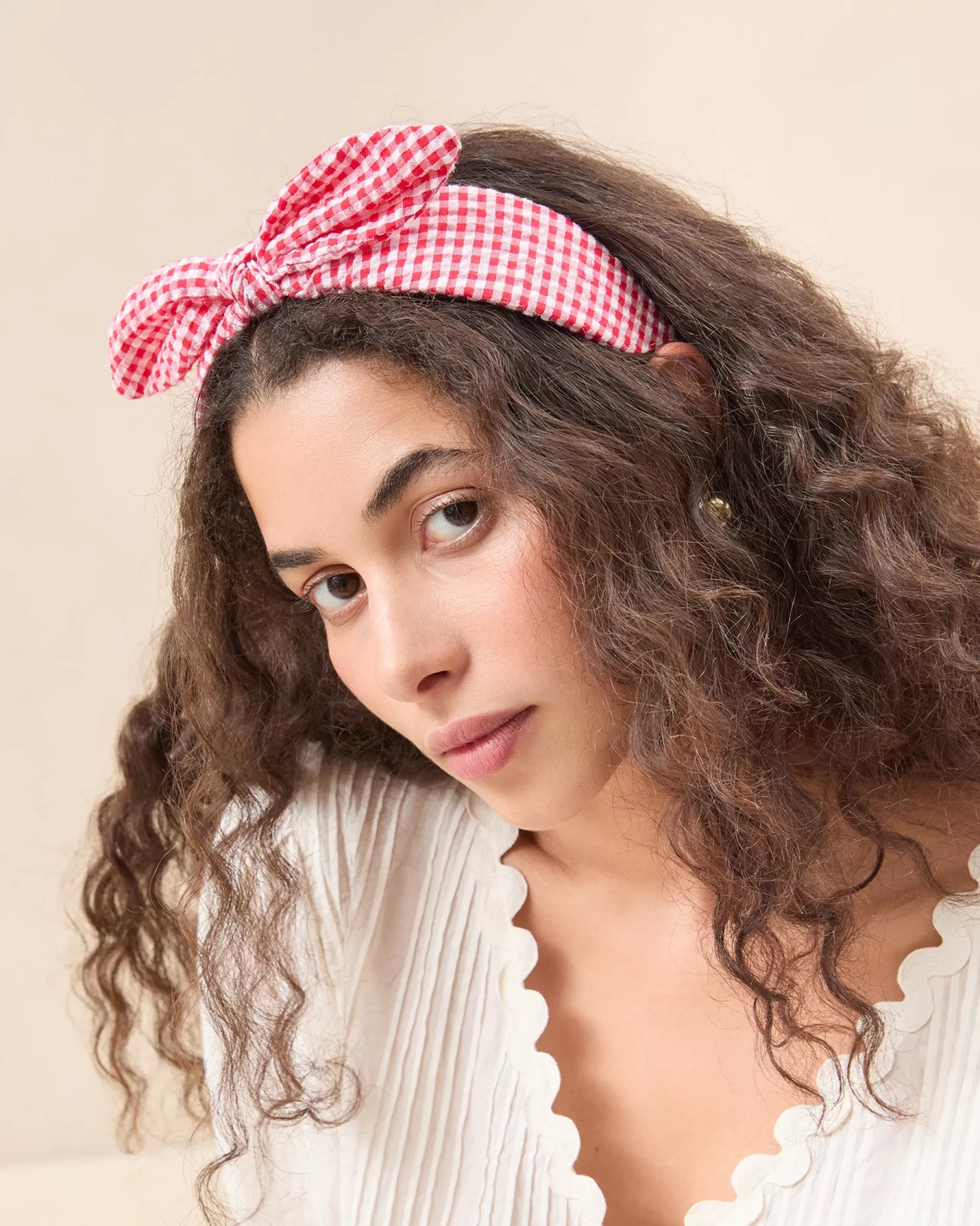 meadow_red_gingham_knot_headband_2.webp Loeffler Randall Meadow Red Gingham Knot Headband